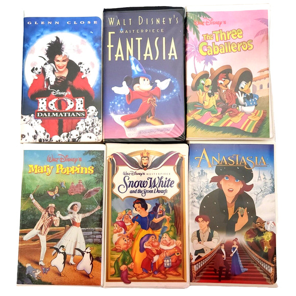 6 WALT DISNEY Masterpiece VHS tapes Fantasia Snow White Poppins FOX Anastasia - Picture 1 of 8
